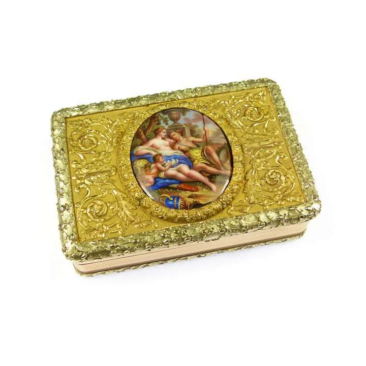 George III rectangular two colour gold and enamel miniature box